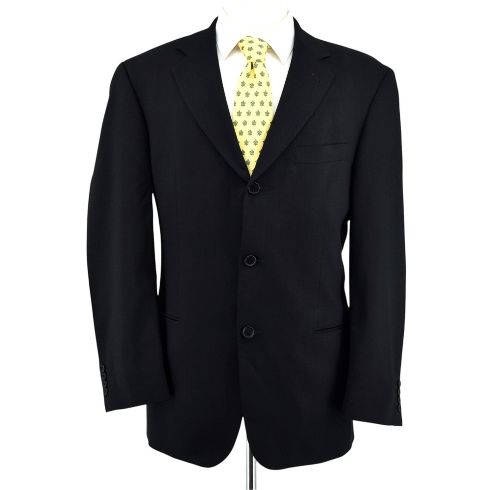 Vintage 90s Hugo Boss Einstein Black Worsted Wool Suit Jacket Sport Coat Men 40R